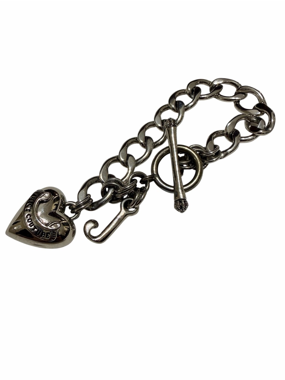 Vintage Juicy Couture Chunky Chain Bracelet Heart Charm Silver Tone Y2K - Picture 4 of 5
